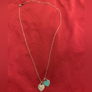 Tiffany & Co. Silver Chain with Blue-Green Heart and Silver Tag Necklace